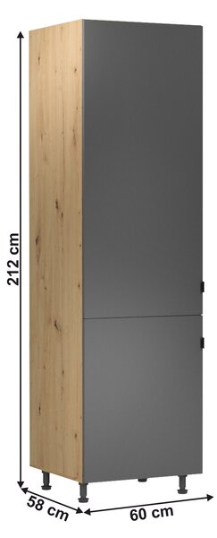 KONDELA Vysoká skrinka na chladničku, dub artisan/sivý mat, univerzálna, LANGEN D60ZL