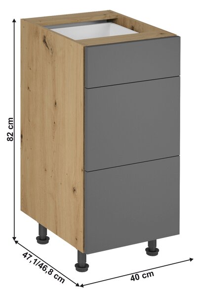 KONDELA Spodná skrinka, dub artisan/sivý mat, LANGEN D40S3 P