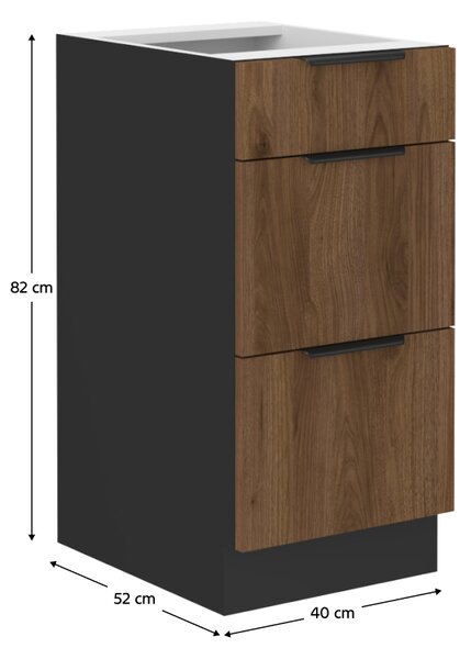KONDELA Spodná skrinka, orech okapi/čierna, MENZO 40 D 3S BB