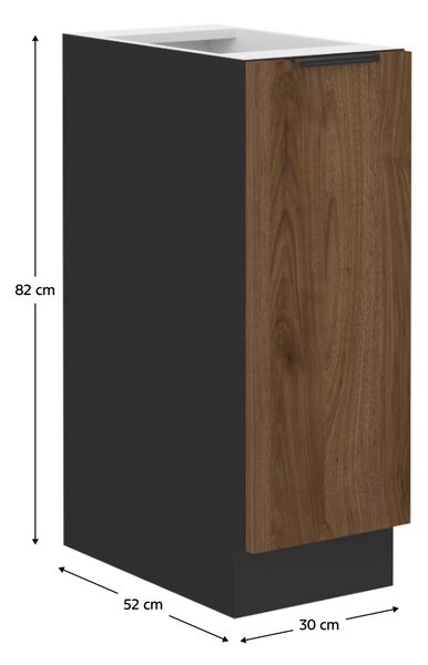 KONDELA Spodná skrinka s výsuvným košom, orech okapi/čierna, MENZO 30 D CARGO BB