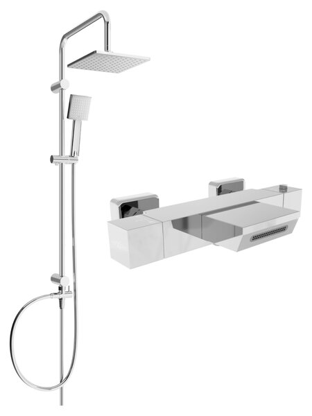Mexen Tord, sprchový set s dažďovou sprchou a CUBE termostatickou vaňovou batériou, chrómová, 77360200-00