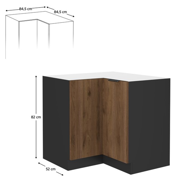 KONDELA Spodná rohová skrinka, orech okapi/čierna, MENZO 90x90 DN 2F BB