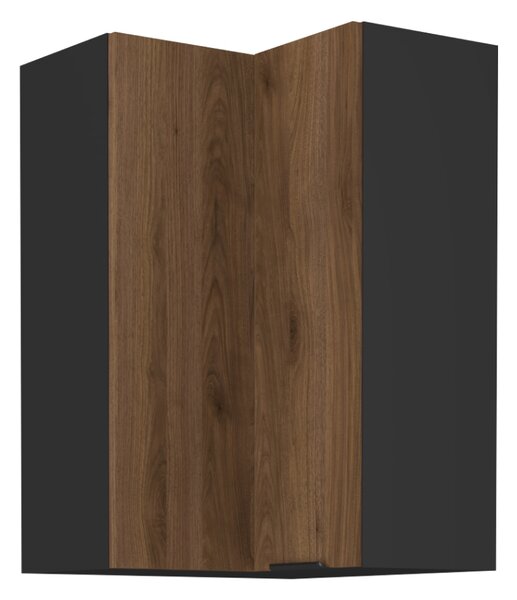 KONDELA Horná rohová skrinka, orech okapi/čierna, MENZO 60x60 GN-90 2F