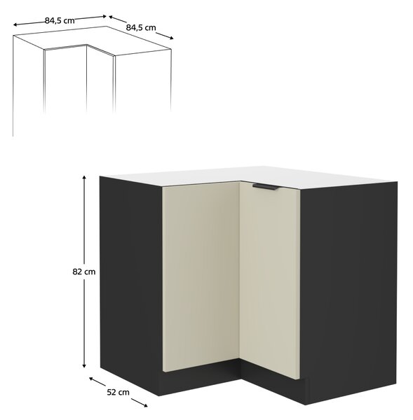 KONDELA Spodná rohová skrinka, kašmír/čierna, ARAKA 90x90 DN 2F BB
