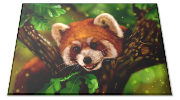 Sklenená doštička maľovaná panda červená - 30x20cm