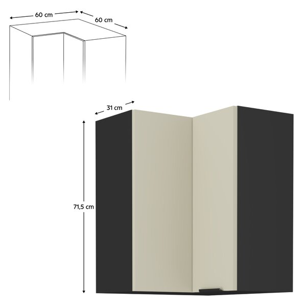 KONDELA Horná rohová skrinka, kašmír/čierna, ARAKA 60x60 GN-72 2F