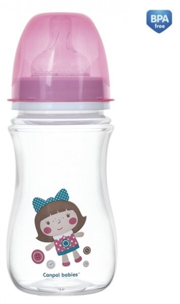 Antikoliková fľaštička so širokým hrdlom Canpol Babies EasyStart - TOYS 240 ml - ružová