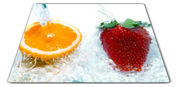 Sklenená doštička pomaranč a jahoda vo vode - 30x20cm