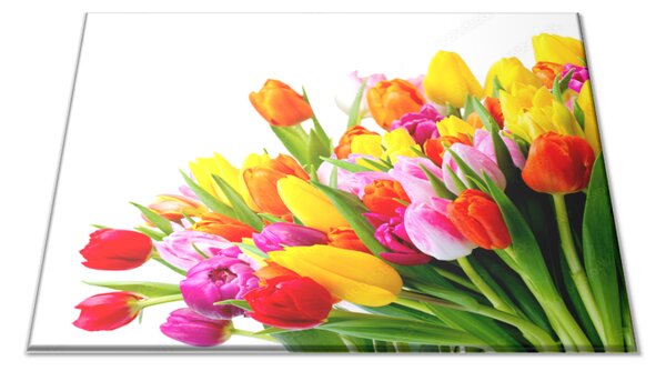 Sklenená doštička kvety farebných tulipánov - 30x20cm