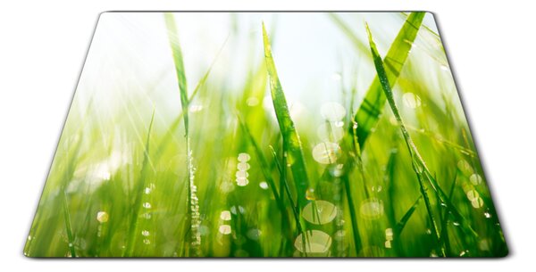 Sklenená doštička zelená tráva s rosou - 30x20cm