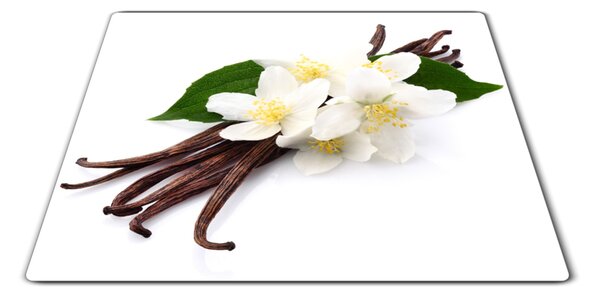 Sklenená doštička vanilka a biele kvety - 30x20cm