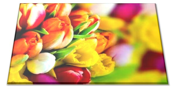 Sklenená doštička kvety farebných tulipánov - 30x20cm