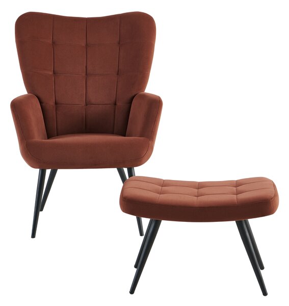 KONDELA Kreslo s podnožou, hnedá Velvet látka/čierna, HABEN