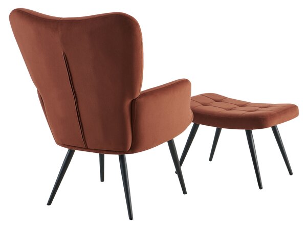 KONDELA Kreslo s podnožou, hnedá Velvet látka/čierna, HABEN