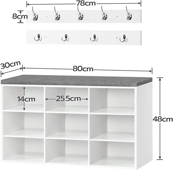 Predsieňový vešiak s botníkom a sedadlom Vasagle Jungo 80 cm biely/sivý