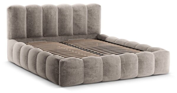 Svetlohnedá čalúnená dvojlôžková posteľ s úložným priestorom a roštom 160x200 cm Lupine – Micadoni Home
