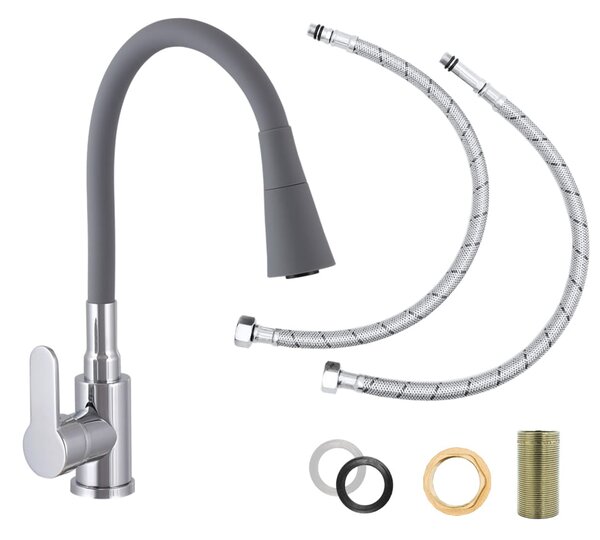 Gamma Flex 3000, stojanková drezová batéria s flexibilným ramenom, šedá-chrómová, GMA-BFX-3000G