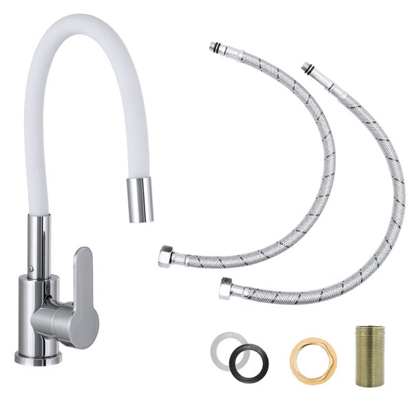 Gamma Flex 2000, stojanková drezová batéria s flexibilným ramenom, biela matná-chrómová, GMA-BFX-2000WH