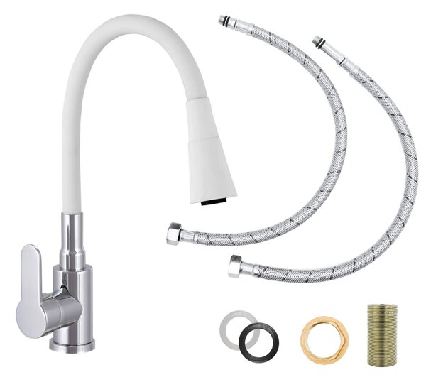 Gamma Flex 3000, stojanková drezová batéria s flexibilným ramenom, biela matná-chrómová, GMA-BFX-3000WH