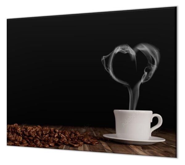 Ochranná doska káva, biely hrnček so srdcom z dymu - 40x40cm / ANO