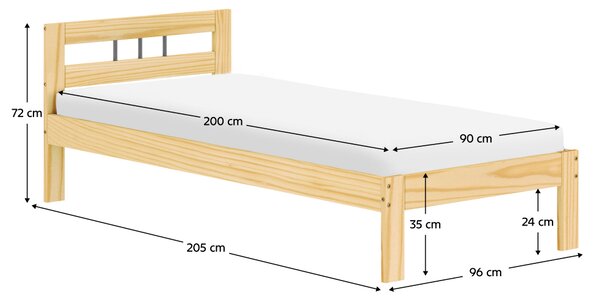 KONDELA Posteľ s roštom, prírodná, borovicové drevo, 90x200, JONA NEW