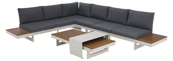 KONDELA Záhradný set, biela/sivá/dub, hliník, ZOTIKO
