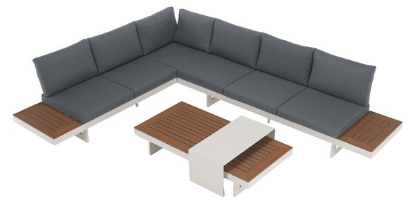 KONDELA Záhradný set, biela/sivá/dub, hliník, ZOTIKO