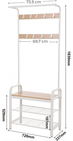 Vešiakový stojan s botníkom - biela/hnedá
