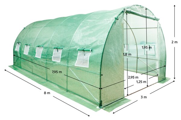 KONDELA Fóliovník, zelená, 3x8x2 m, FELKO NEW TYP 4