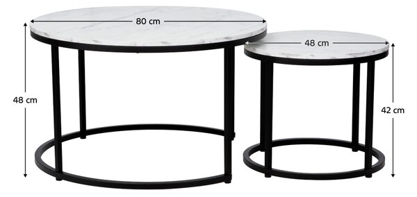 KONDELA Konferenčné stolíky, set 2 ks, biela/čierna, CIRKO