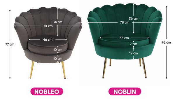 KONDELA Kreslo v štýle Art-deco, smaragdová Velvet látka/gold chróm-zlatý, NOBLIN