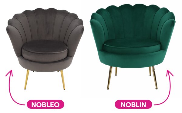 KONDELA Kreslo v štýle Art-deco, smaragdová Velvet látka/gold chróm-zlatý, NOBLIN