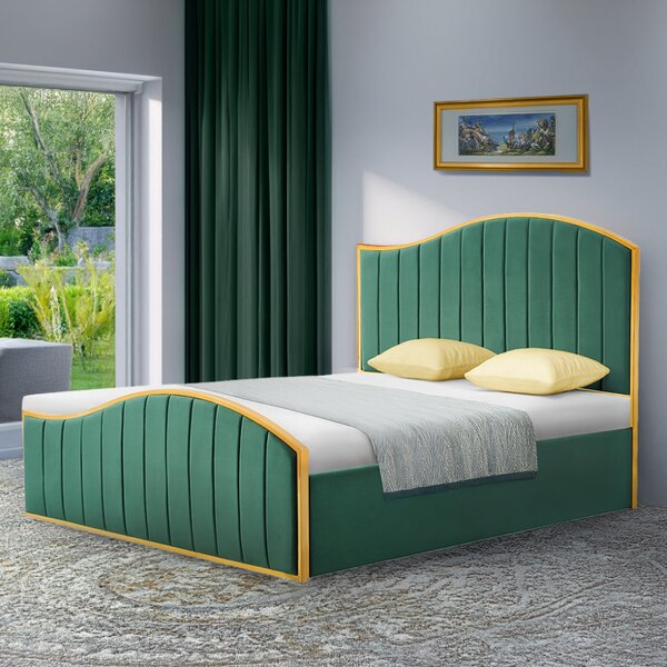 KONDELA Posteľ s roštom, 180x200, zelená Velvet látka/gold chróm zlatá, GEORGIA