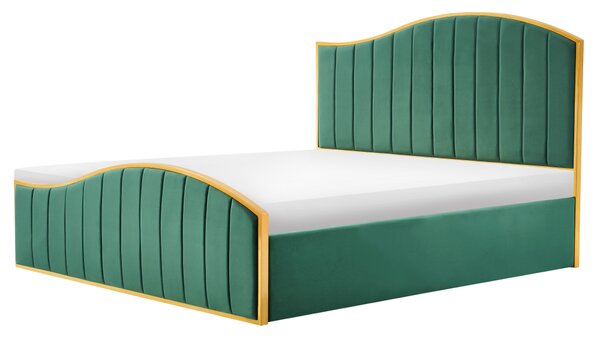 KONDELA Posteľ s roštom, 180x200, zelená Velvet látka/gold chróm zlatá, GEORGIA