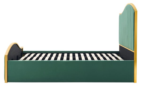 KONDELA Posteľ s roštom, 180x200, zelená Velvet látka/gold chróm zlatá, GEORGIA
