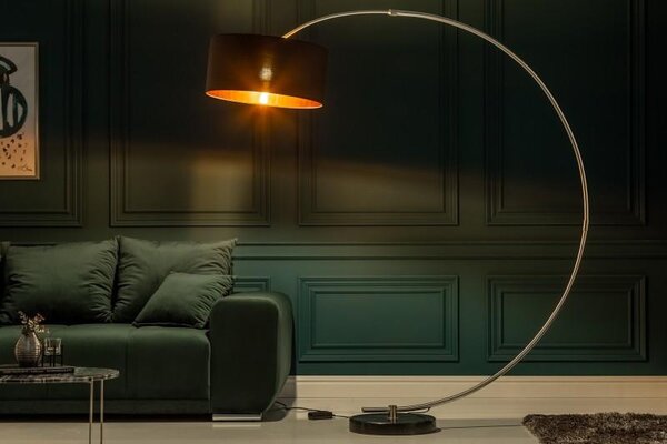 Invicta Interior - Dizajnová oblúková lampa PYTHON 190 cm čierna, zlatá