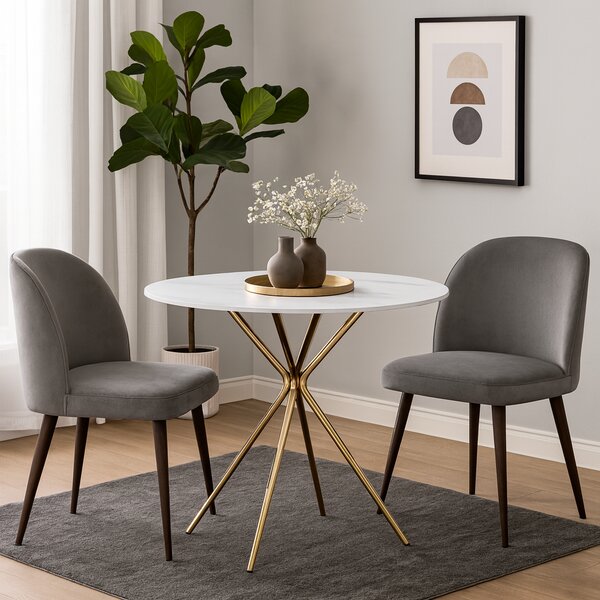 KONDELA Jedálenský stôl, biely mramor/gold chróm zlatá, priemer 90 cm, MEKNER