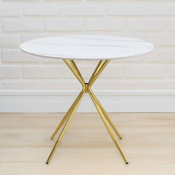 Kondela Jedálenský stôl, biely mramor/gold chróm zlatá, priemer 90 cm, MEKNER