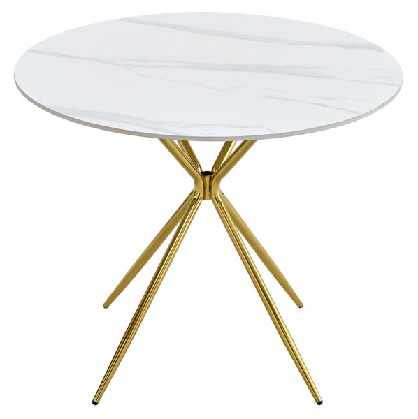 Kondela Jedálenský stôl, biely mramor/gold chróm zlatá, priemer 90 cm, MEKNER