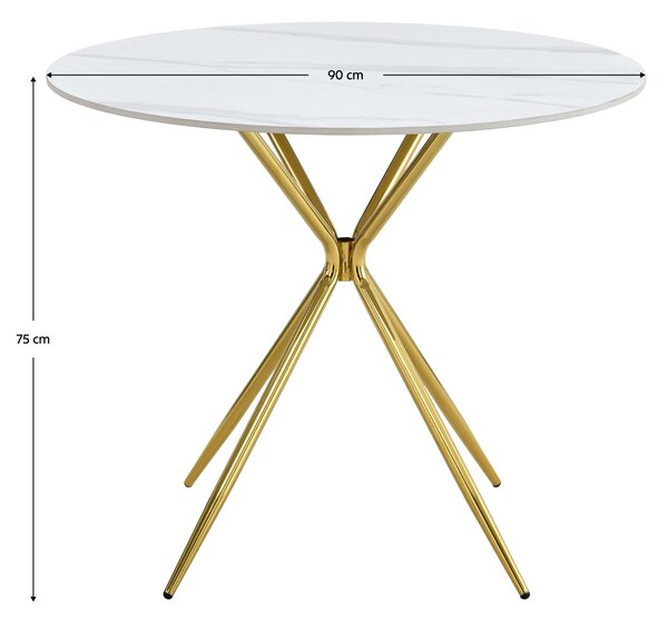 Kondela Jedálenský stôl, biely mramor/gold chróm zlatá, priemer 90 cm, MEKNER