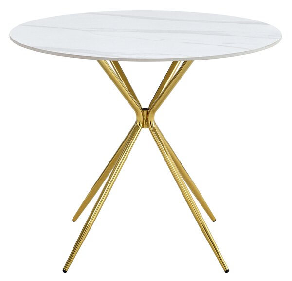 Kondela Jedálenský stôl, biely mramor/gold chróm zlatá, priemer 90 cm, MEKNER