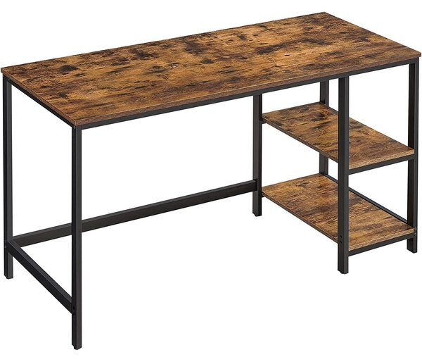 VASAGLE PC stôl s 2 policami, rustikálny hnedý 60 x 140 x 75 cm