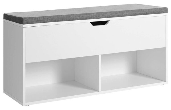 VASAGLE Úložná lavica s čalúneným sedákom, 100 x 48 x 30 cm, biela