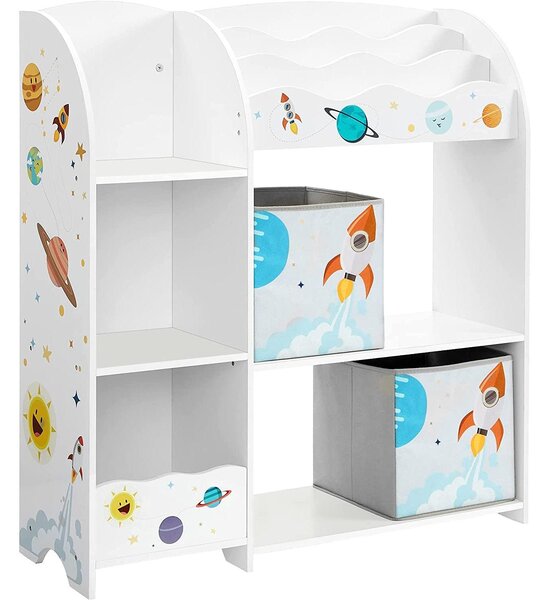 Detský regál na hračky a knihy s 2 úložnými boxmi, biely