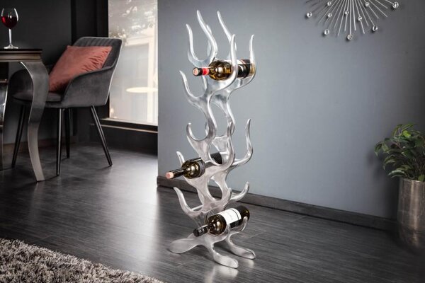 Invicta Interior - Moderný stojan na víno FLAME strieborný na 9 fliaš