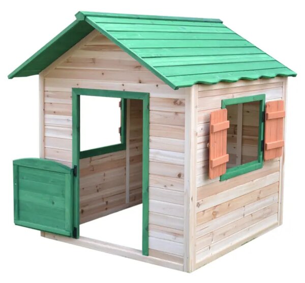 KONDELA Drevený záhradný domček pre deti, zelená/prírodná, UDIM