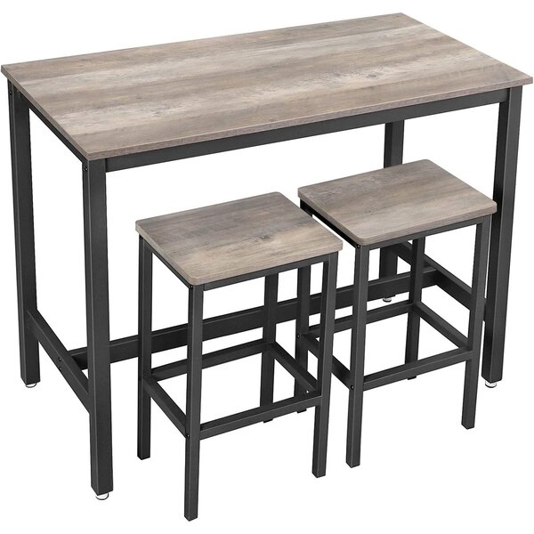 VASAGLE Barový stôl s 2 barovými stoličkami, 120 x 90 x 60 cm, greige a čierna farba