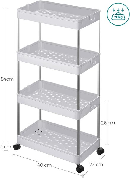 Biely (kuchynský) úložný vozík - 4 policový