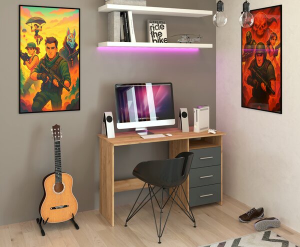 KONDELA PC stôl, dub artisan/grafit, LARISTOTE NEW