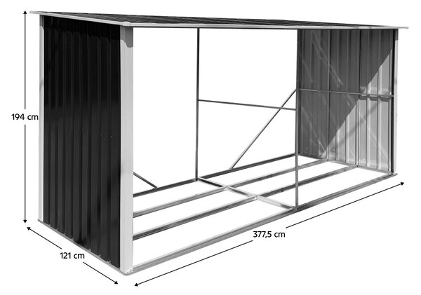 KONDELA Prístrešok na drevo, antracit/biela, 377,5x121x194 cm, DARYL TYP 4